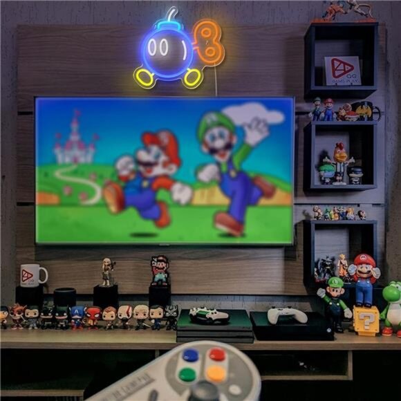 Super Mario Bros Bob-omb LED Neon Light Game Sign Room Decor Nintendo Retro NES - Picture 6 of 8